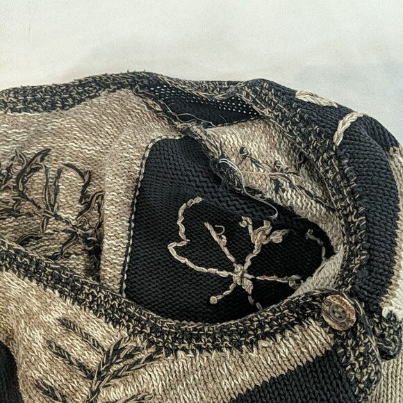 Fiberworks Hand Embroidered Brown Leaves Knit Cardigan Sweater Button M Black - Picture 13 of 15